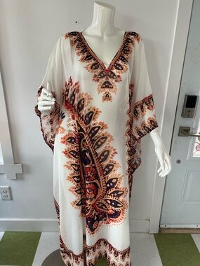 Boho Caftan Dress ,Abaya Paisley Print , Chiffon